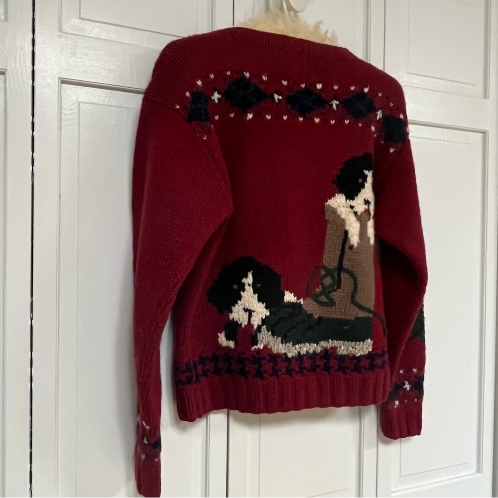 Woolrich 100% Wool Vintage Sweater Dog- Puppy Boot Size Medium- 2 sided design - Picture 11 of 17